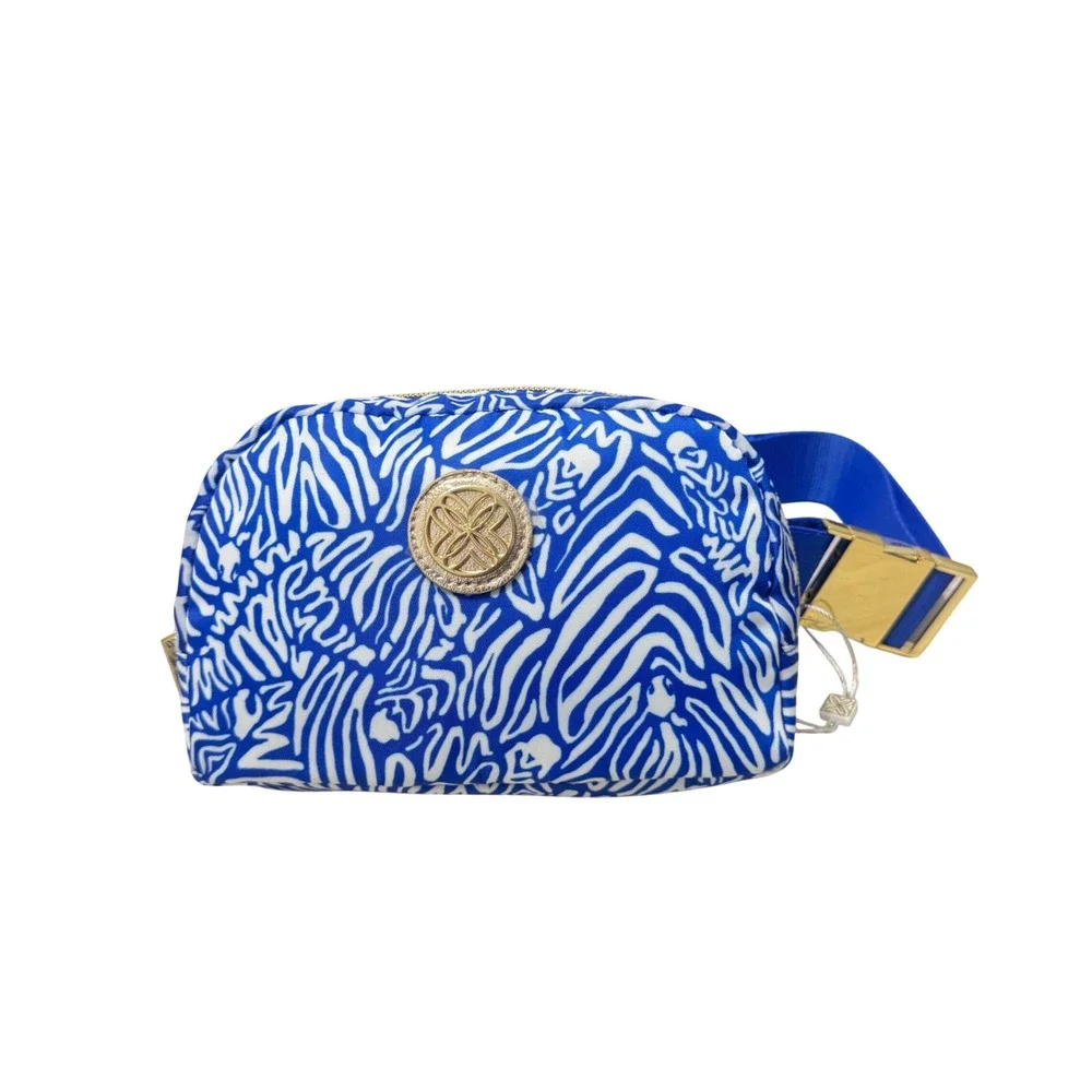 Lilly Pulitzer Jeanie Belt Bag Women OS Blue White NWT Zebra Print Fanny Pack - Picture 5 of 10